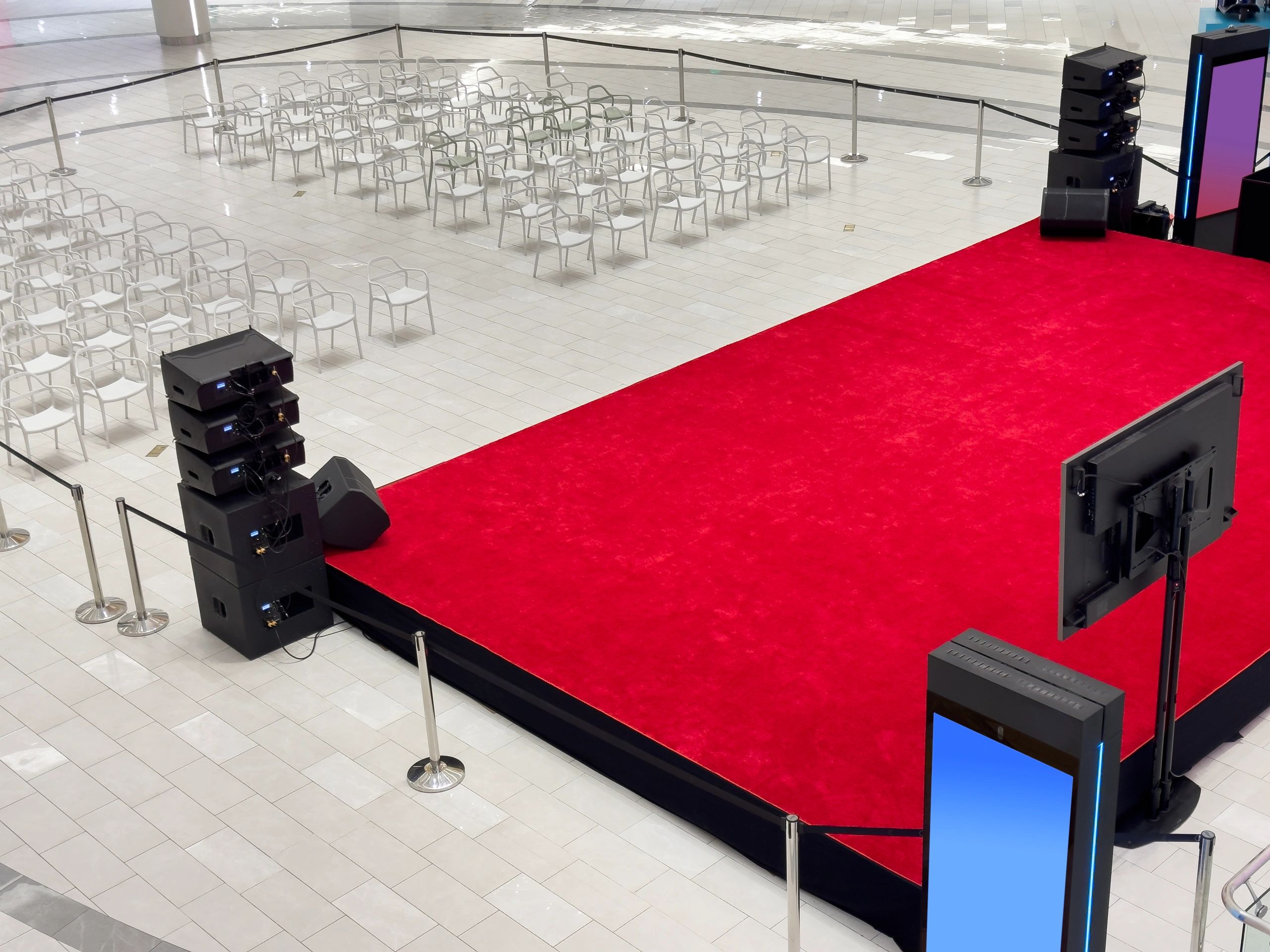Stage and seating prepared for a formal presentation