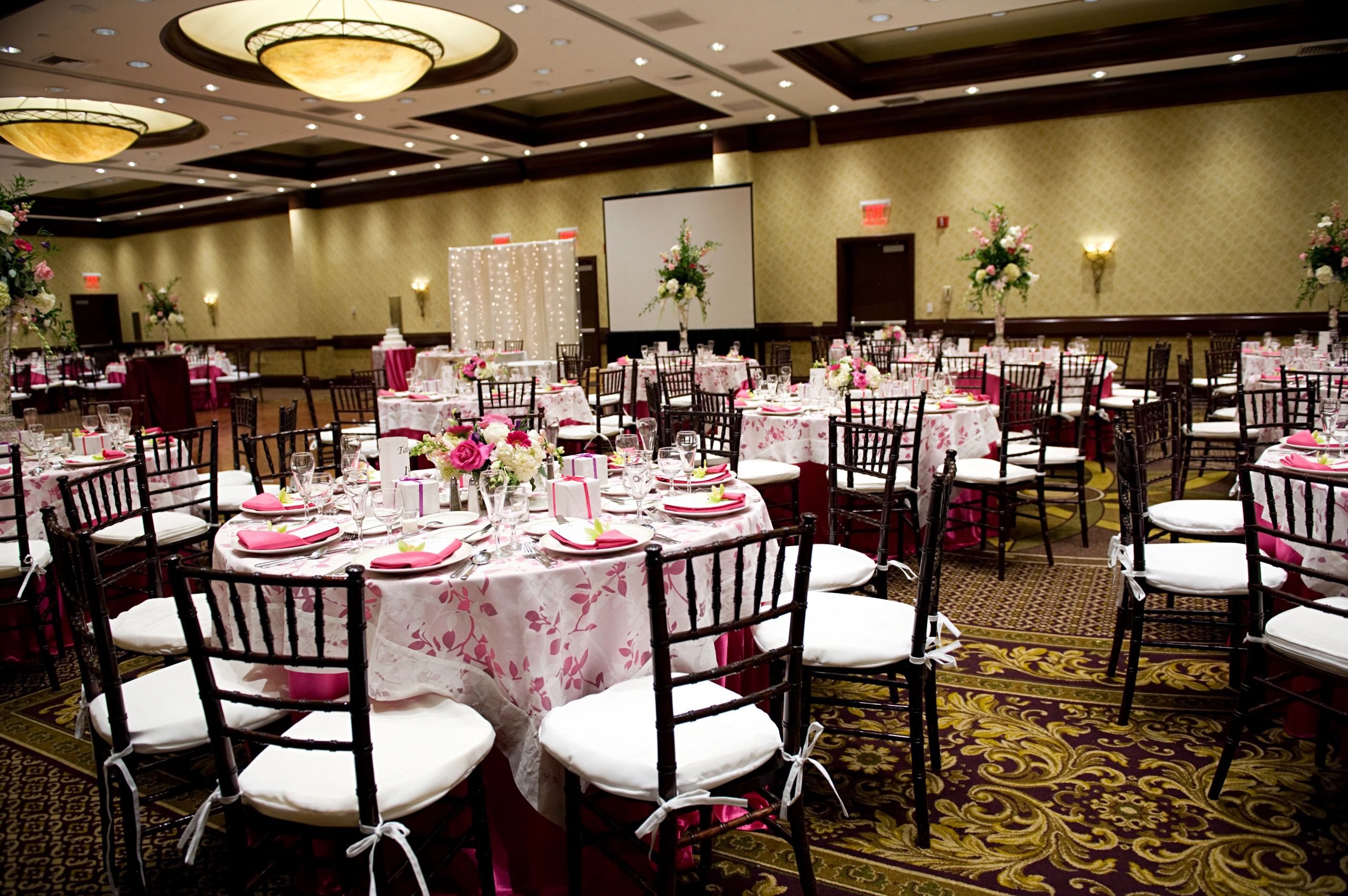 Wedding reception tables set for guests